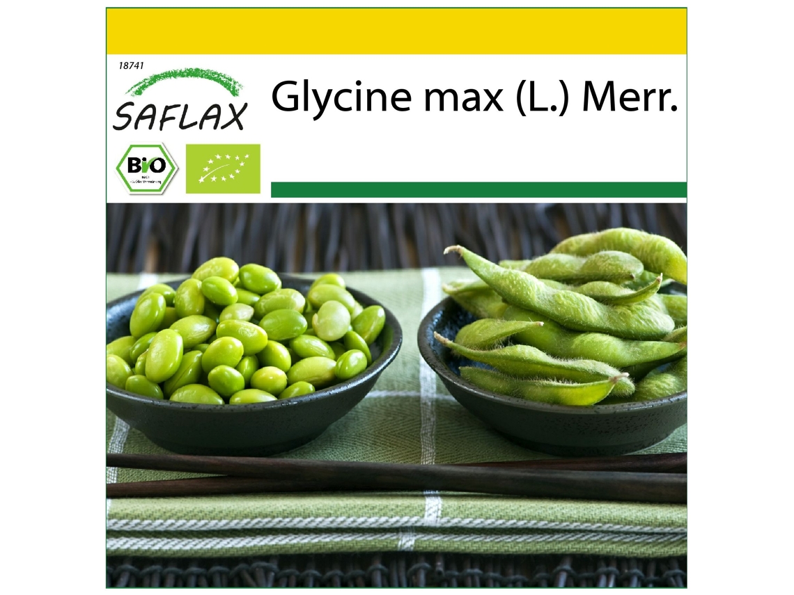 SAFLAX Conjunto de cultivo Ecológico Alubia Edamame 8 semillas Con mini invernadero, sustrato de cultivo y 2 macetas Glycine max (L.) Merr.