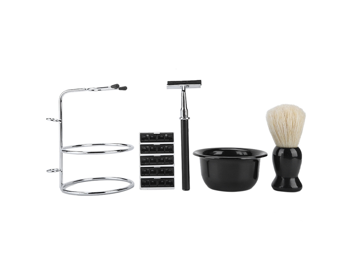 Kit De Barbear Para Homem 5 Peças Com Bacia De Aço Inox, Pincel, Suporte E Ferramentas De Barbear