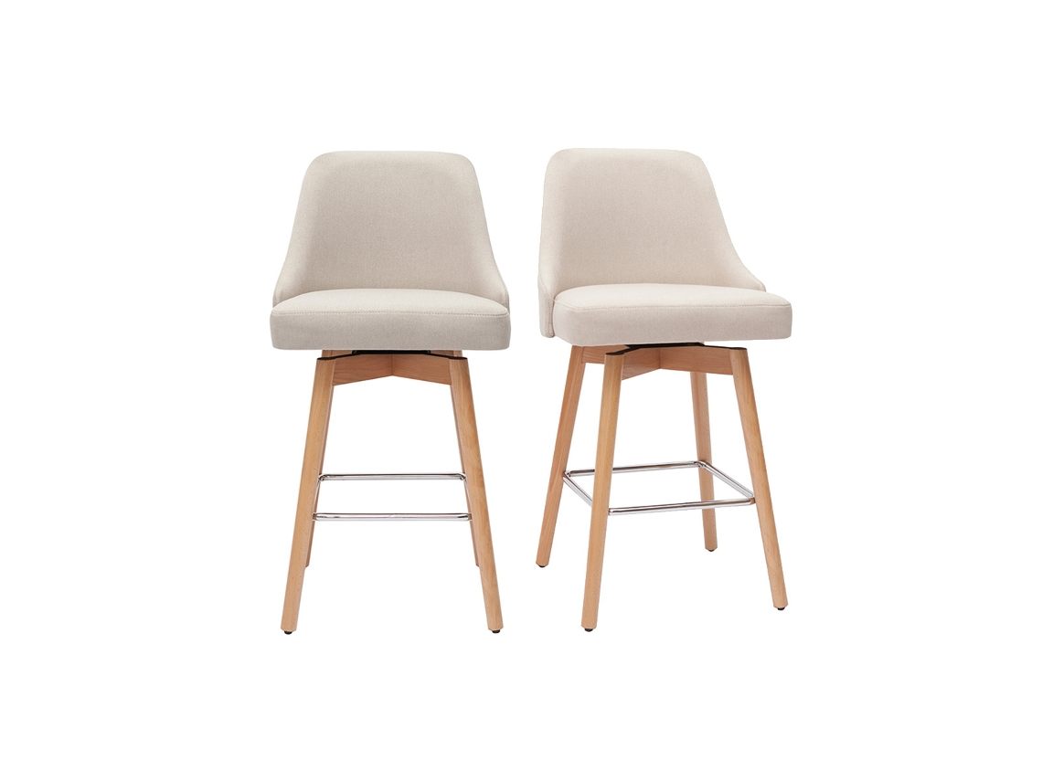 Set de 2 taburetes de cocina nórdicos de tela beige y madera maciza 65cm HASTA MILIBOO