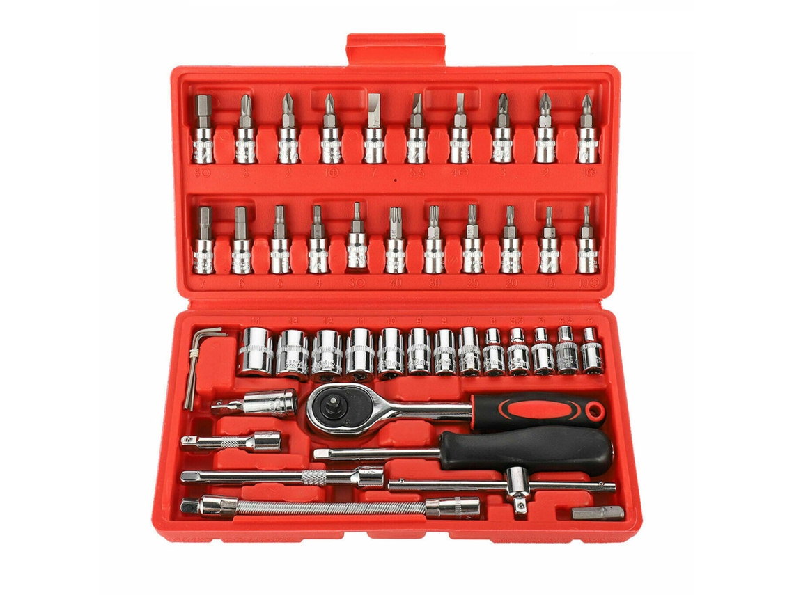 Juego De 46 Llaves De Carraca Métricas De 1/4" Con Estuche.