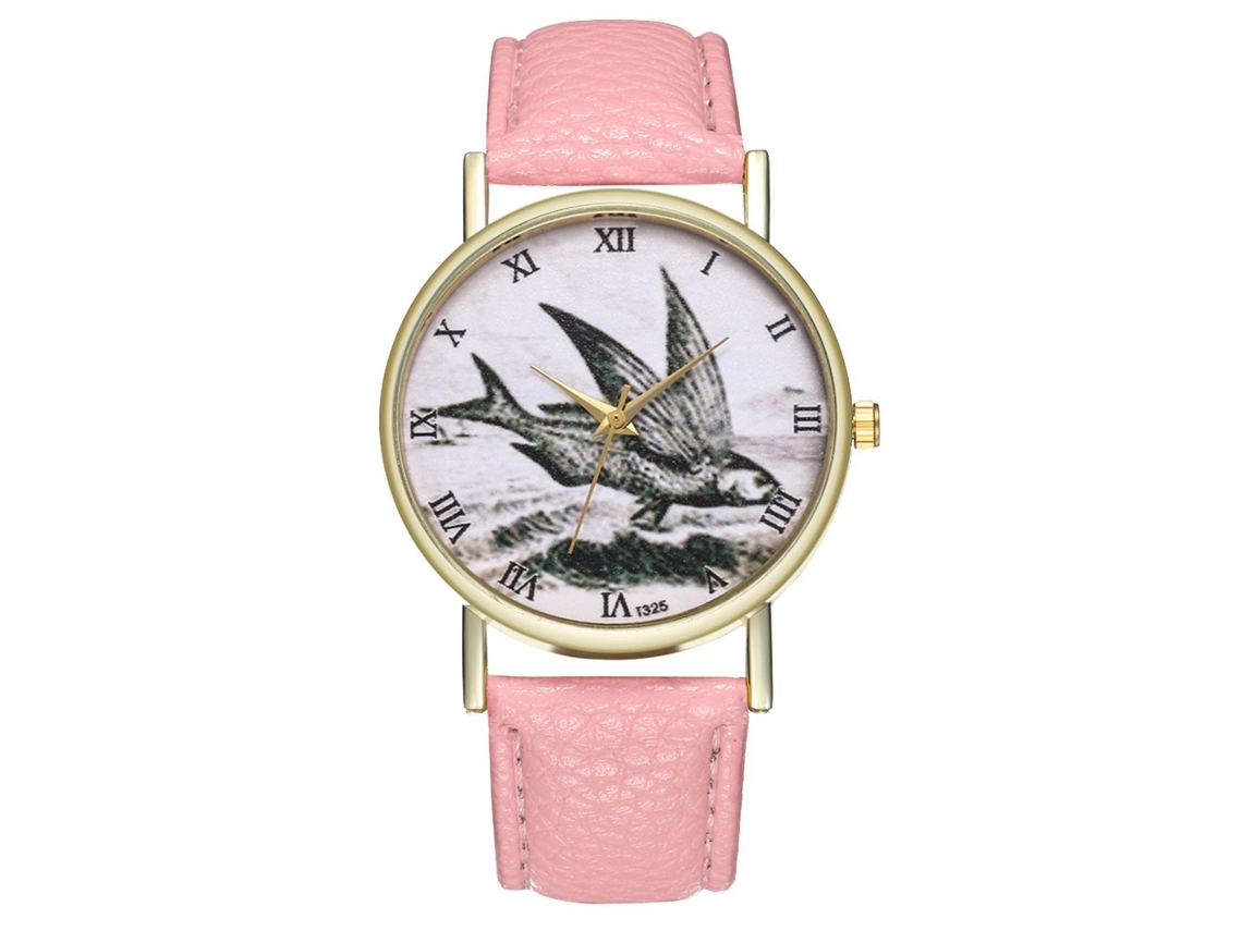 Reloj De Pulsera Unisex Informal De Estilo Retro Con Cuarzo Y Correa De Cuero Rosa.