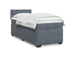 Cama Box Spring Con Colchón Terciopelo Gris Oscuro 90x200 Cm