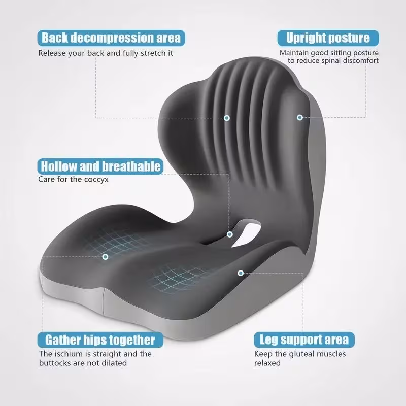 Cojín De Asiento Ergonómico De Espuma Viscoelástica, Diseño Integrado En Forma De L Con Soporte Lumbar (gris Oscuro) Gertiz