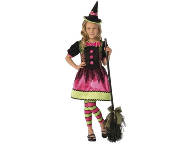 Disfraz de Niña DISFRAZZES Bruja Con Murciélago Negro Y Rosa (Talla: 5 a 7 años)