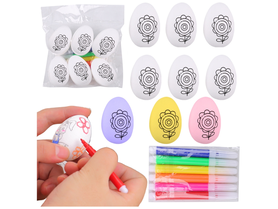 Huevos de Pascua de poliestireno expandido para rotuladores de pintura con estampado floral, 6 unidades.