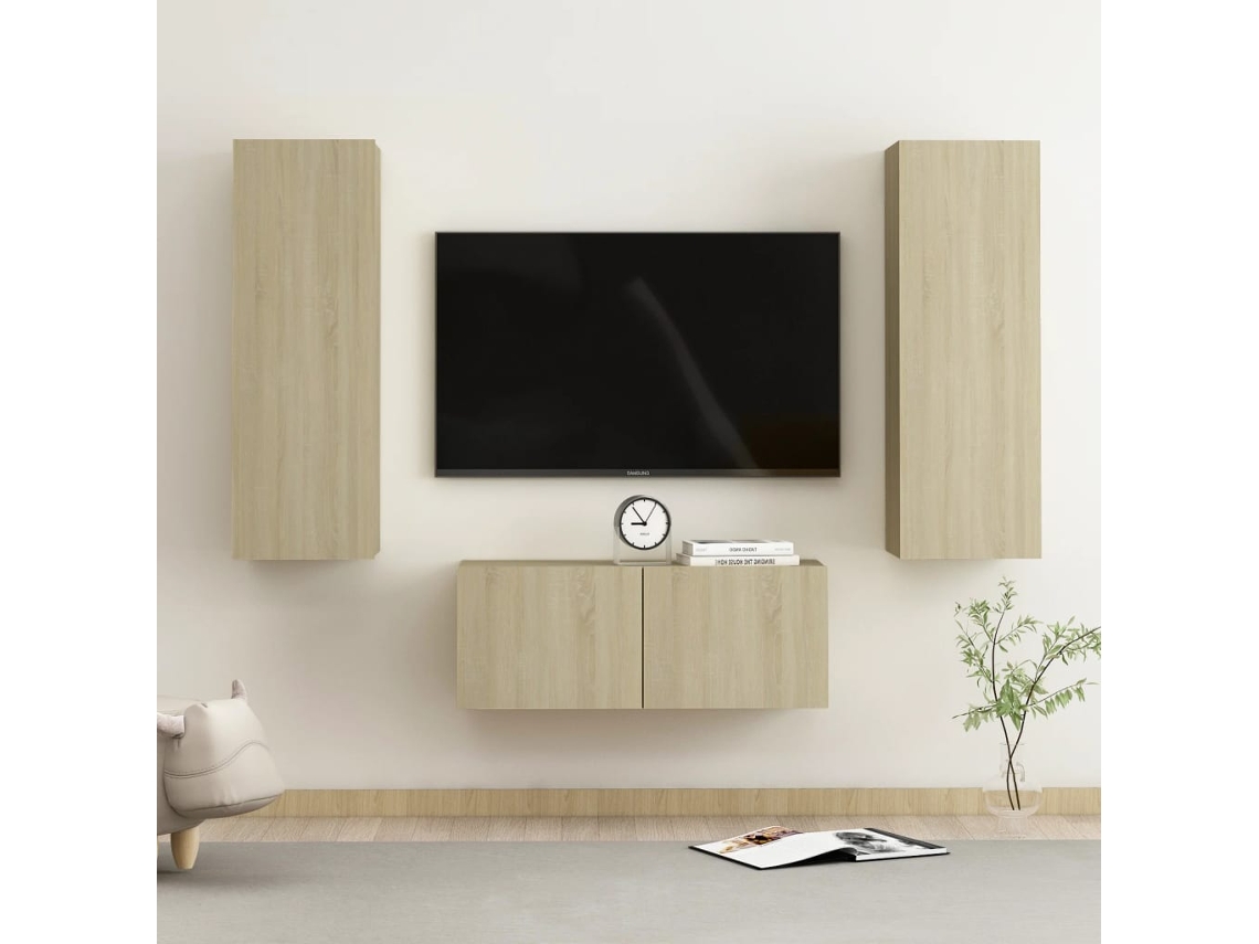 3 Pzs Pack de Muebles de Armario Tv Contrachapado Roble Sonoma