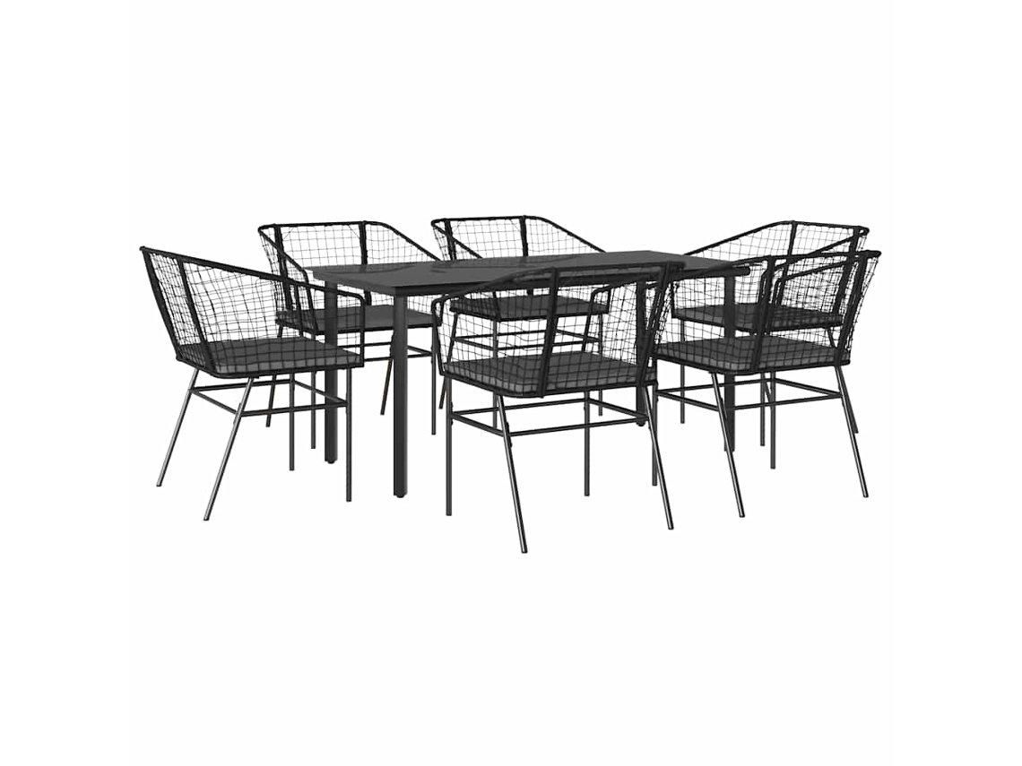 Maison Exclusive - Set De Comedor De Jardín 7 Piezas Cojines Ratán Sintético Negro