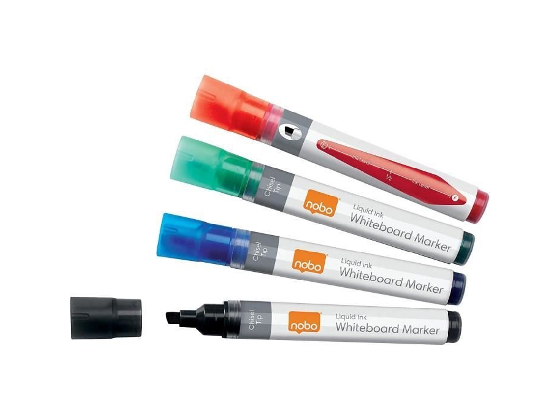 Marcadores de pizarra blanca de borrado en seco de tinta líquida Nobo (paquete de 10) con punta biselada de 4 mm