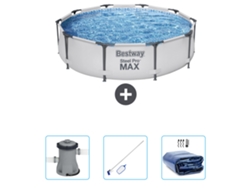 Piscina BESTWAY Round Steel Pro MAX - 305 x 76 cm - Gris - Incluida Bomba - kit de limpieza - Vela solar