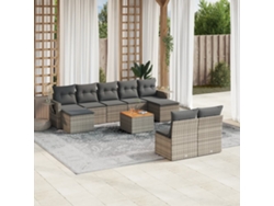 Conjunto de sofá de jardín de 10 piezas con cojines, ratán gris, DKD Home Decor