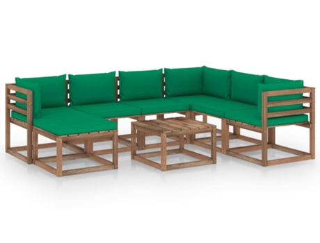 vidaXL Juego de muebles de jardín 8 piezas con cojines verde