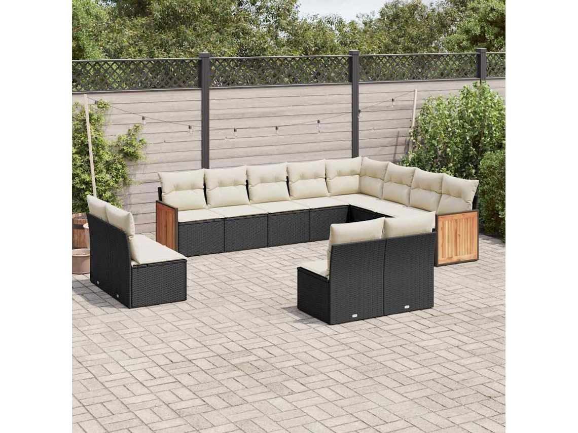 Conjunto de sofá de jardín de 12 piezas con cojines en mimbre sintético negro de DKD Home Decor