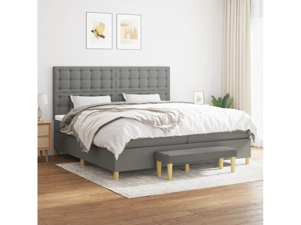 Cama Box Spring Con Colchón Tela Gris Oscuro 200x200 Cm