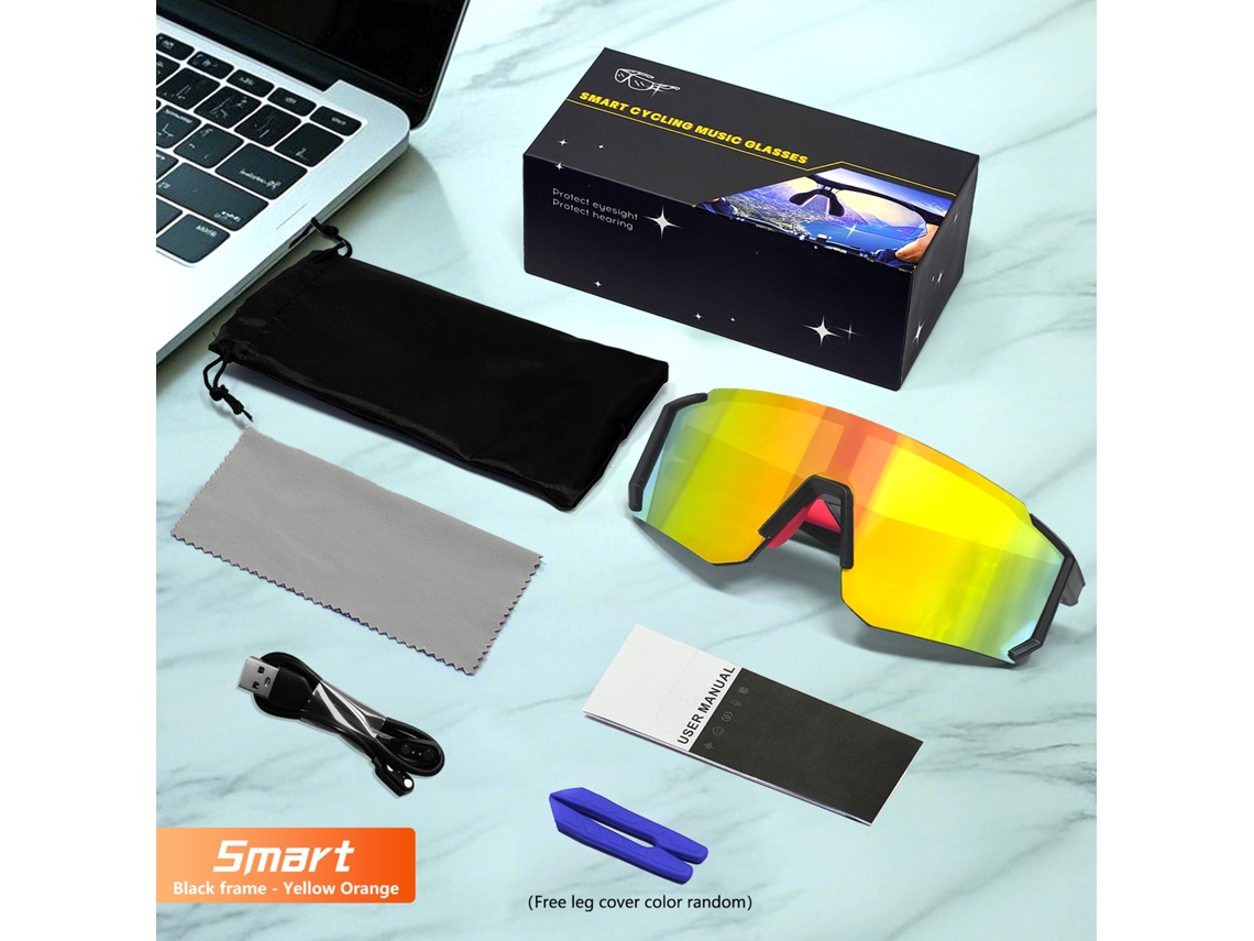 Gafas inteligentes Eifson QY Pro01 con Bluetooth, música, deportes al aire libre, ciclismo, protección UV (negro y amarillo)