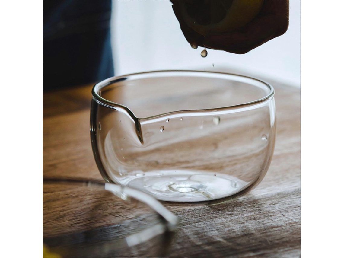 Bol para té matcha de 350 ml en vidrio de borosilicato con diseño cristalino, resistente al calor y con boquilla.