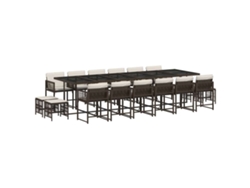 Juego de comedor de jardín de 17 piezas con cojines de mimbre, marrón, EXCLUSIVO DE LA CASA (17 piezas)