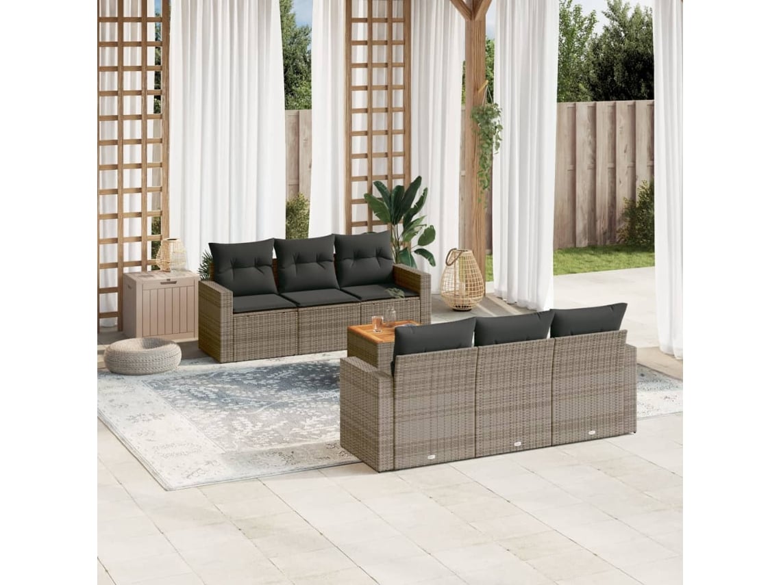 Conjunto de sofás de jardín de 7 piezas DKD Home Decor con cojines de mimbre gris