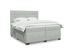 Cama Box Spring Con Colchón Terciopelo Gris Claro 200x200 Cm