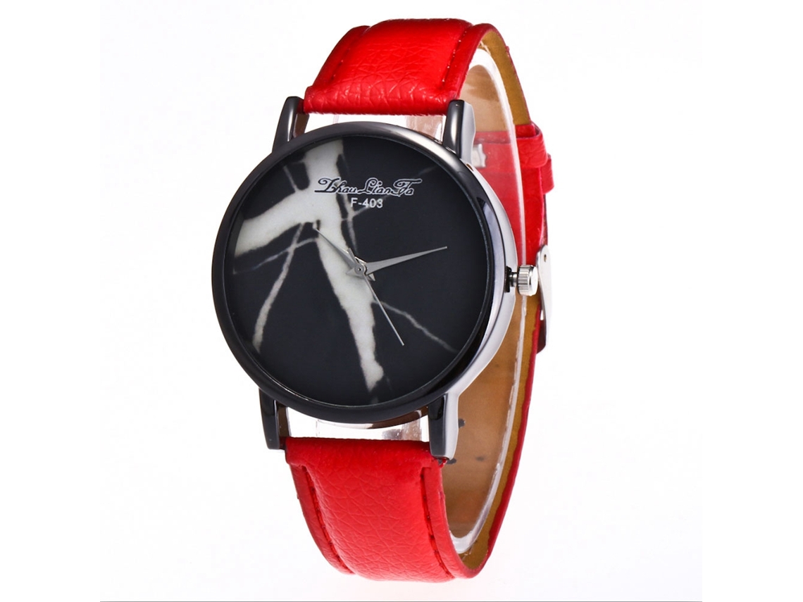 Reloj De Pulsera De Cuarzo Para Mujer Con Correa De Piel Sintética, Estilo Sencillo, Esfera Redonda Roja.