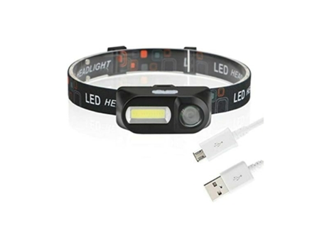 Linterna frontal LED recargable por USB, linterna frontal resistente al agua, 180 LM (COB) + 100 LM (XPE), linterna frontal de 6 modos (negro) CHRONUS