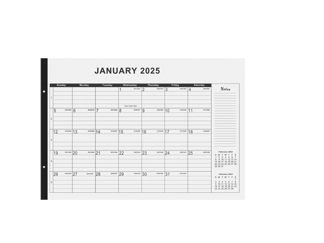 Calendario de escritorio 2025 grande de 22 x 17 con cubierta de plástico, 18 meses, sección de notas Jeiibrzui