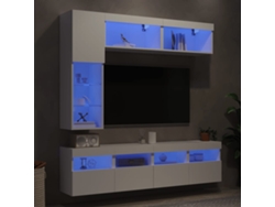 Conjunto de 7 piezas de muebles para TV de montaje en pared | Mueble para TV | Mueble para TV con luces LED blancas