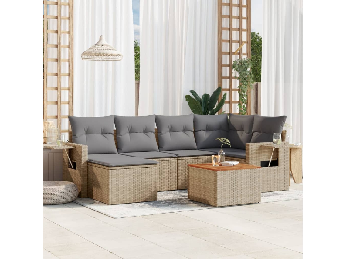 Conjunto de sofá de jardín de 7 piezas con cojines en mimbre beige mixto de DKD Home Decor
