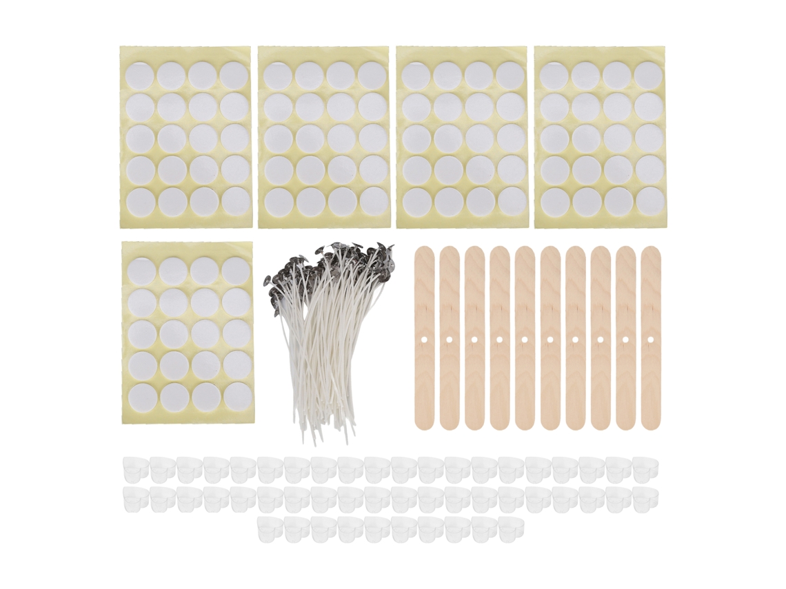 Kit para hacer velas con 100 mechas de cera (15 cm cada una), 100 pegatinas de doble cara, 50 conchas y 10 soportes de madera.