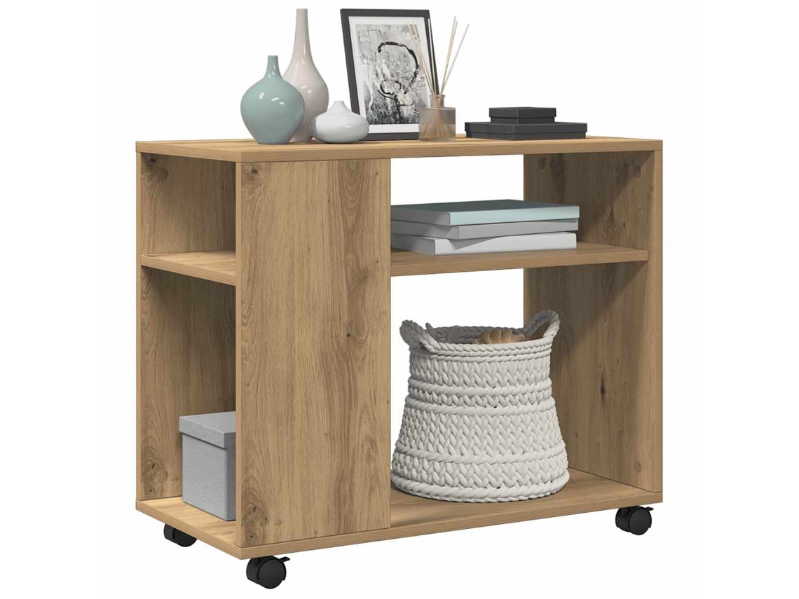 Mesa Auxiliar | Mesa Lateral Con Ruedas Madera Roble Sonoma 70x35x60 Cm