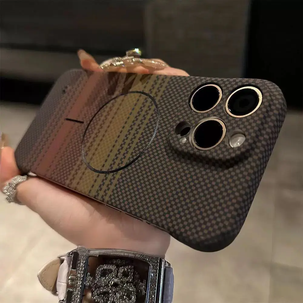 (a, Iphone 14) Funda De Lujo Ultrafina Semicerrada Con Textura De Kevlar, Compatible Con Carga Inalámbrica Magnética.