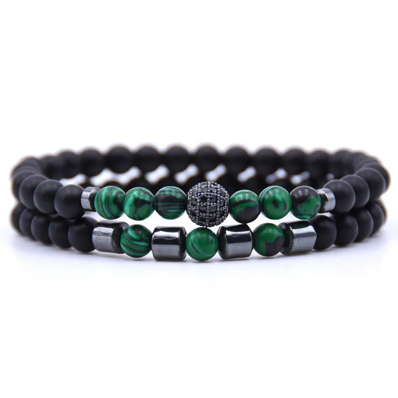 Pulsera Para Hombre Con Cuentas De Circonita Negra Engastadas En Pavé, De 6 Mm De Diámetro, Y Cuentas De Hematita.