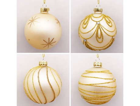 Set de 4 Bolas de Navidad Plateadas 8cm Bolas de Adornos de Árbol de Navidad Dorado