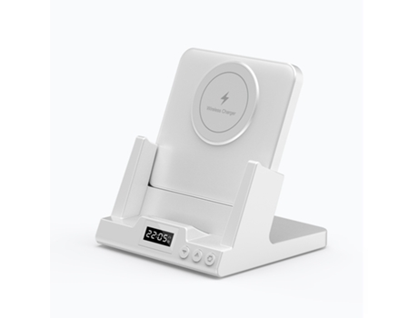 Carga inalámbrica de escritorio, métodos de carga dual, pantalla de reloj, recordatorio de despertador, blanco CHRONUS
