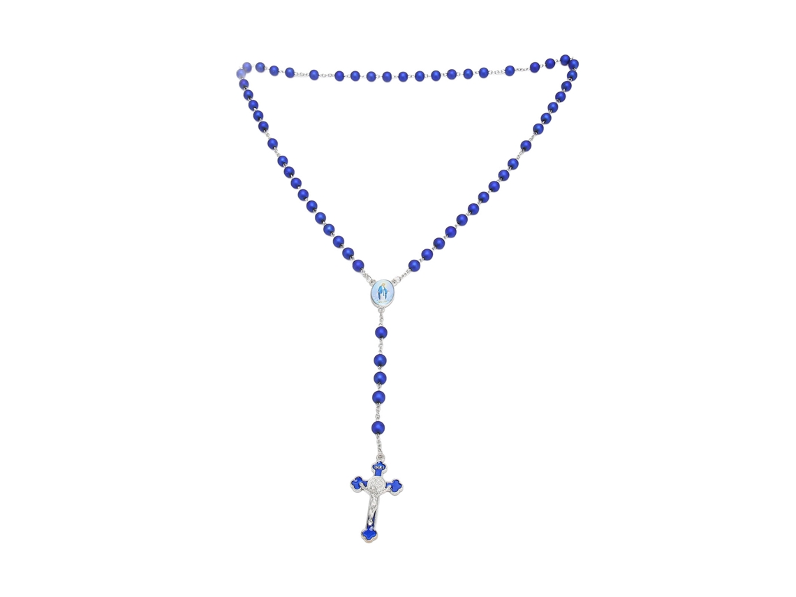 Collar Del Rosario Con Crucifijo Mate Azul Perlas Católicas Para Oración Regalo