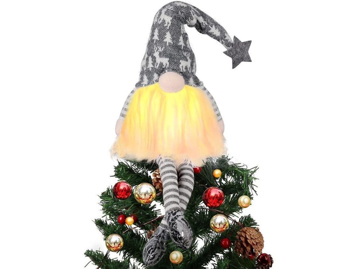Adorno Para La Cima Del Árbol De Navidad Con Luces, Elfo Iluminado De 35 Cm. Decoración Navideña.