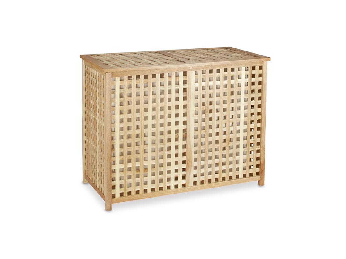 Relaxdays Cesto Ropa Sucia Doble, Madera Nogal, Canasto Ancho, 2 Sacos Ropa, Canasta Colada, 68x88x46 Cm, Marrón Natural