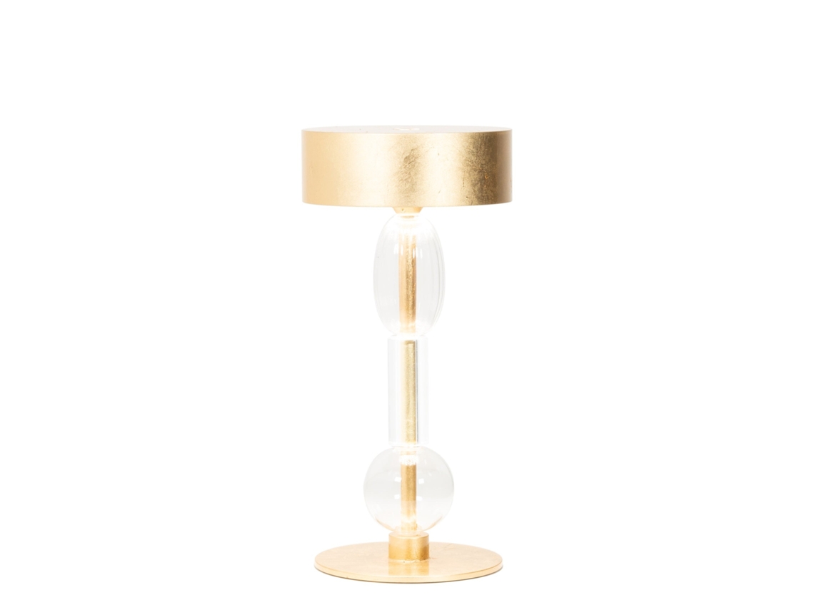 Lámpara de mesa LED recargable Zafferano Royal Family Wi-Fi con regulador de intensidad, 36 horas de autonomía - Aluminio dorado y cristal soplado