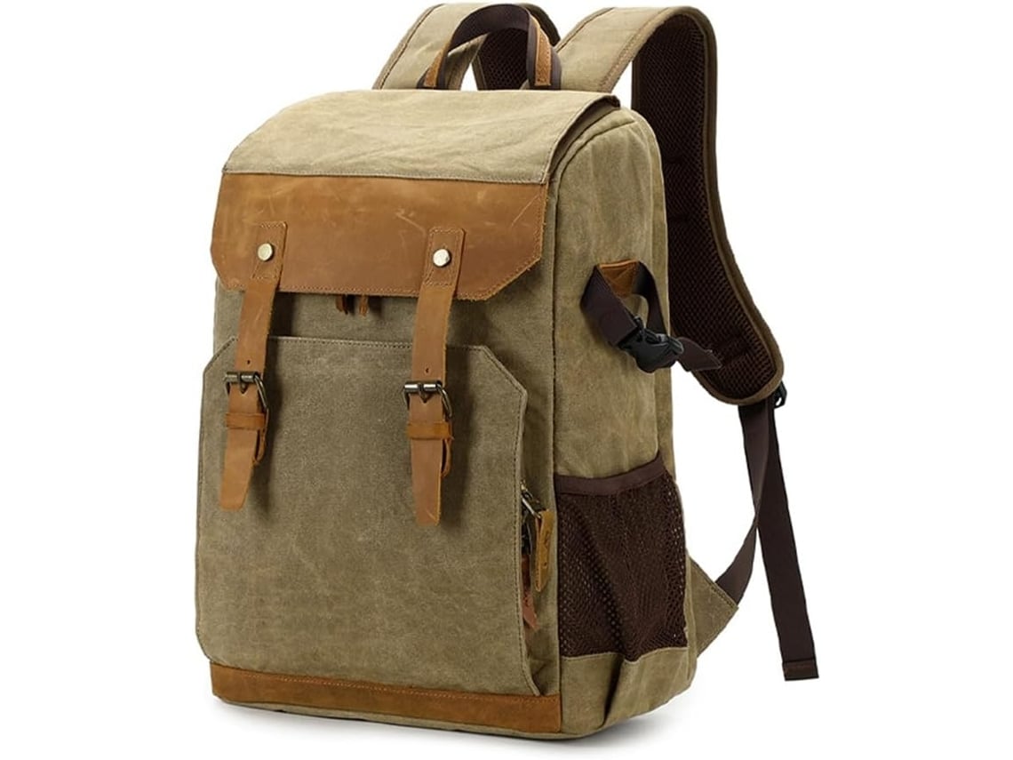 Mochila De Cuero Para Cámara Réflex/sin Espejo Con Compartimento Para Portátil Y Trípode B