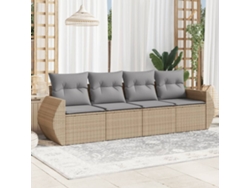 Conjunto de sofá de jardín de 4 piezas con cojines de mimbre beige DKD Home Decor