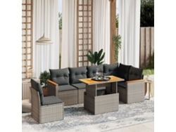 Conjunto de sofá de jardín de 7 piezas con cojines, mimbre gris, DKD Home Decor