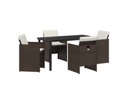 Juego de comedor Vidaxl de 5 piezas con cojines, marrón, poliéster y ratán