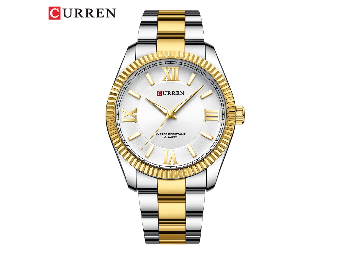 Reloj De Pulsera De Cuarzo Para Hombre Con Correa De Acero Luminosa Y Números Romanos (en Dos Tonos De Blanco), Con Efecto De Techo Solar.