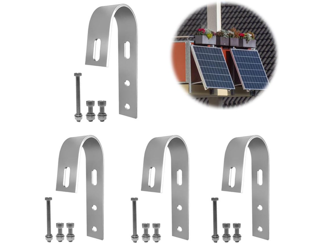 Soporte para panel solar, gancho de pasamanos de acero inoxidable, gancho universal para panel solar de balcón Zeuxo (acero inoxidable)