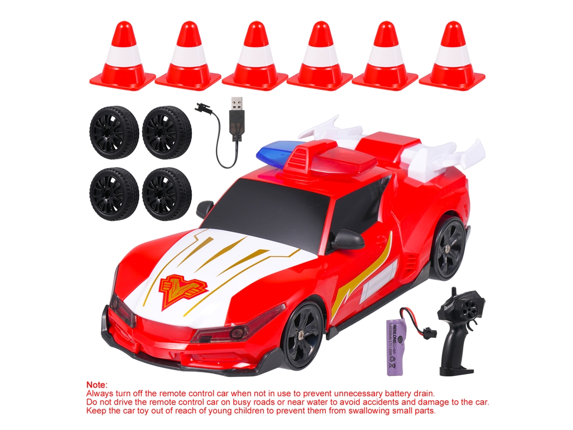 Ymsl Coche De Policía Control Remoto, Coche De Derrape 4wd Con Luces, Regalo De Cumpleaños Ideal Para Niños Niñas, Rojo Hxl