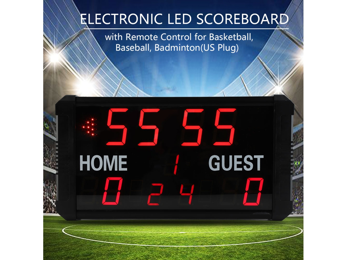 Marcador LED con control remoto por cable para baloncesto, béisbol y bádminton.