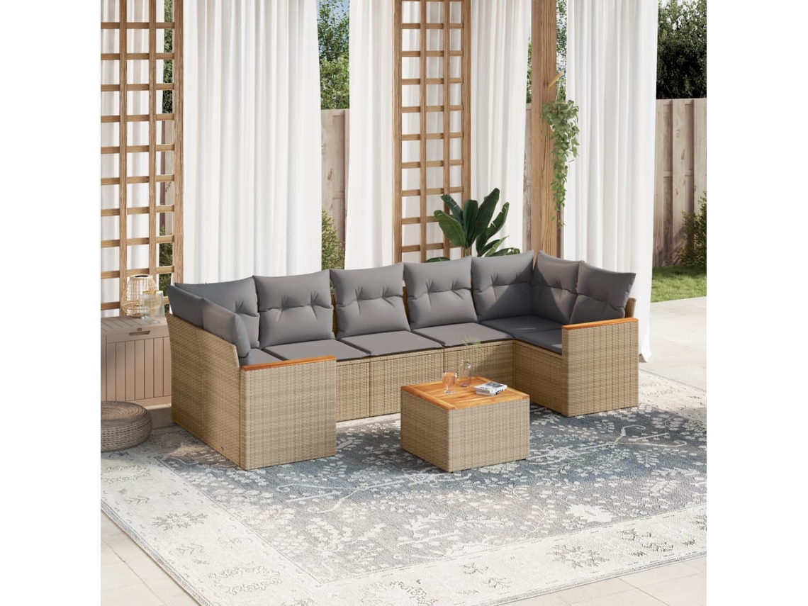 Conjunto de sofá de jardín con cojines, mimbre beige PE Dkd Home Decor
