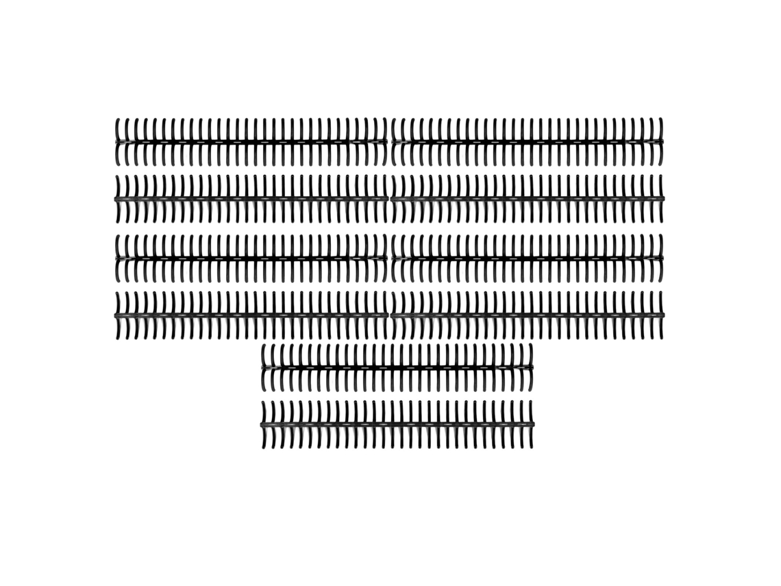 10 espirales de plástico de 19 mm con 30 anillas para hojas A4, B5 y A5 (150 hojas), color negro.