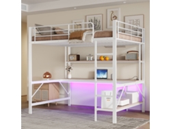 Cama alta de 140*200 cm, con puerto USB y toma de corriente, con luces LED, sin colchón, fabricada en metal.