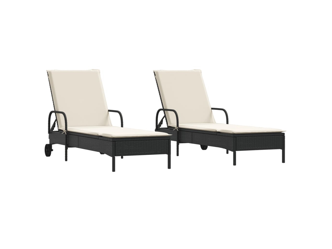 Tumbonas con cojines, 2 piezas, mimbre, negro, MAISON EXCLUSIVE