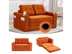 Sofá Puf 2 Plazas - Sofá Sin Estructura Convertible Con Portavasos, Bolsillos Laterales, Cojines Acolchados Y Respaldo - Naranja